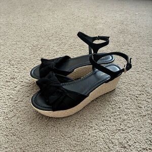 Liz Claiborne Black Bow Wedge Sandals